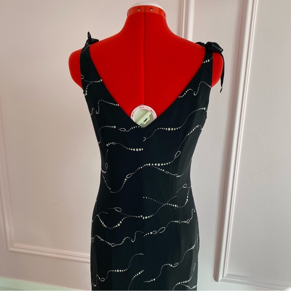 EVAN PICONE Vintage Dress, Black V-Neck Sleeveless, Long, Ruffles, Ties, US M - Picture 5 of 13